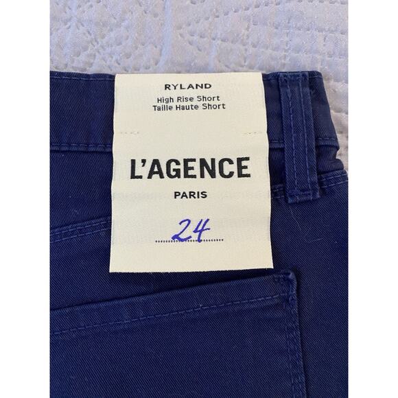 NWT L'AGENCE Sz 24 Navy Ryland High Rise Cut Off Pockets Zip Shorts Raw Hem - Picture 4 of 7